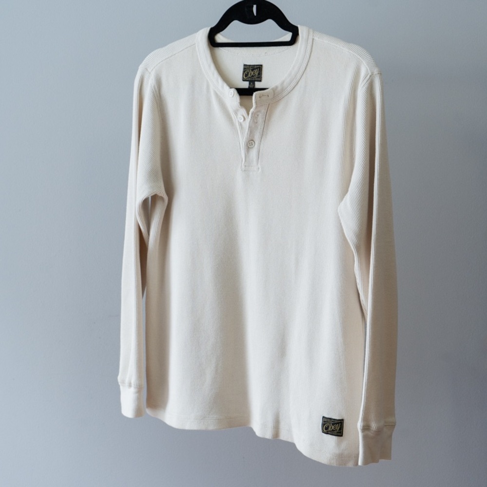 Obey waffle knit Henley - off white